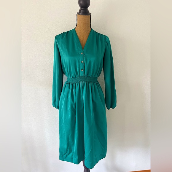 Vintage Dresses Vintage Abbreviations Petite Miss By Parade Ny Green Long Sleeve Dress